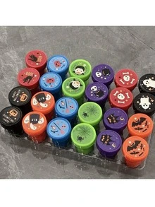 彩色萬聖節主題小圓形印章，南瓜與幽靈卡通設計，自動出墨，適合學生手帳與剪貼簿的趣味裝飾禮品 - 彩色 - 查看 4