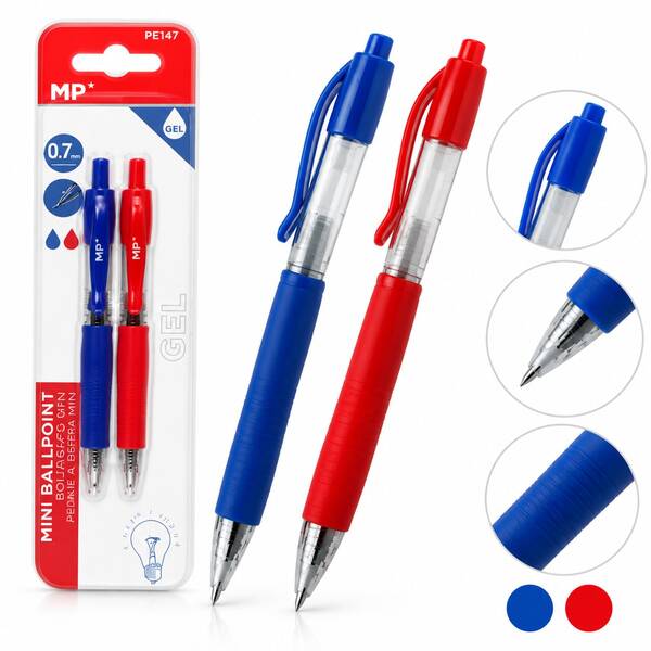 2Pcs Gel Ink Ballpoint Pens X12 Sets 0.7mm Medium Point Blue & Red Quick-Dry Smooth Writing No Smudge Comfort Grip For Office School Supplies