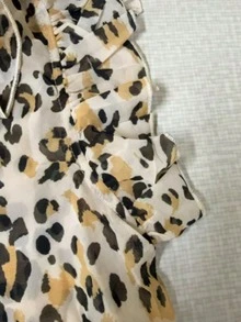 French Leopard Print V-Neck Ruffle Chiffon Blouse, Sleeveless Cinched Waist Slimming Casual Shirt For Commuting, Dating, Vacation, Elegant Summer - Orange - View 7