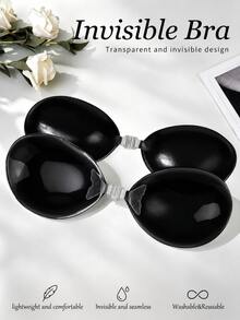 1pc Women's Solid Color Silicone Adhesive Breast Petals, Mango-Shaped Strapless Push-Up Bra, Suitable For Formal Dresses And Date Wear - Black - View 1