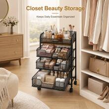 Rolling Makeup Cart Organizer With 2 Drawers, Narrow Floor Skincare Organizers, Vanity Organizer Cosmetics Display Cases Holder For Skin Care Nail Polish Perfume Makeup Brush, White - 白色 - 查看 10