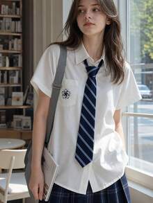 Women's Classic JK Striped Tie, Hand-Tied School Style, Dark Blue DK Uniform Shirt, Japanese Basic Style, Korean Version, Daily Accessory - Multicolor - View 3