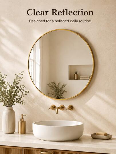 Bathroom Vanity Mirror, Wall-Mounted Makeup Mirror, Metal Frame Dressing Mirror, Hanging Bracket High-Definition Mirror, Bedroom Decor Ornament, Home Decor Mirror, Home Decor Ornament, Suitable For Bedroom, Bathroom, Office, Hotel, Makeup Tool, Back To School Season, Christmas Gift, Best Gift For Women