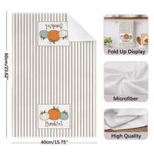 2pcs Light Brown Vertical Stripe Truck & Pumpkin Pattern Kitchen Towels, 40*60cm Soft Microfiber Tea Towels, Suitable For Home Kitchen Restaurant Outdoor Camping Tabletop Cleaning Dish Cloth Hand Towel Accessories, Autumn Atmosphere Holiday Gift - Multicolor - View 2
