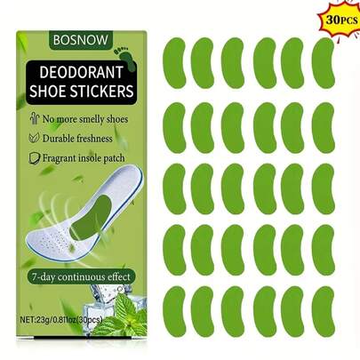 30 Mint-Scented Deodorizing Patches, Specially Designed To Keep Feet Fresh-An Essential Item For All Types Of Footwear.