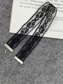 1pc Lace Choker Necklace, Hollow Out Lace Neck Chain, Versatile - Lace - View 3
