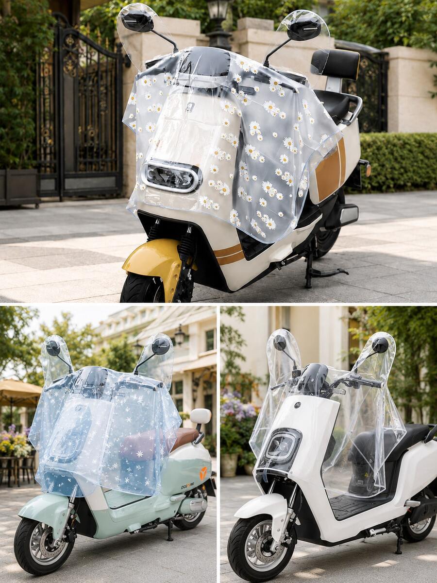 1件裝電動滑板車雨罩,透明防水擋風玻璃與儀表板保護罩,PVC把手控制面板罩,適用於電動單車、摩托車與機車,防陽光防風防塵,雛菊花朵雪花圖案,摩托車配件,汽車配件 - A - 查看 1