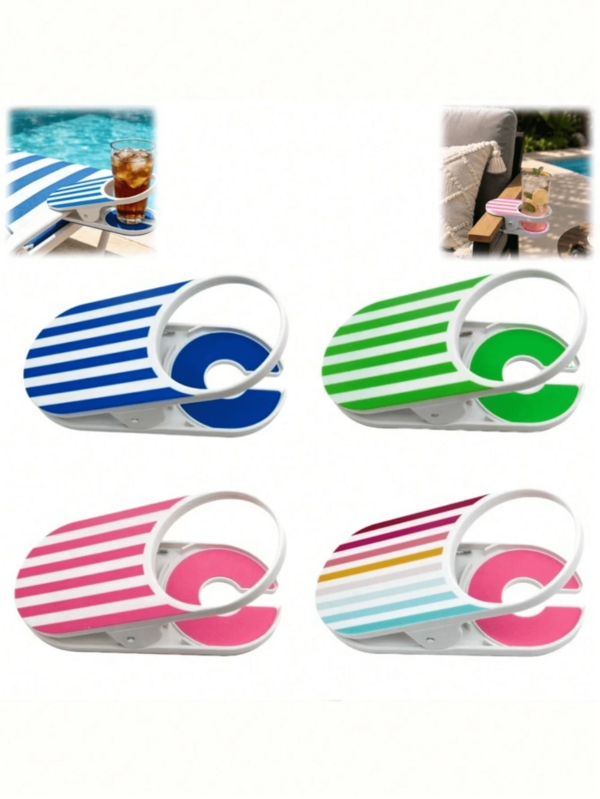 1 pieza Soporte universal para vaso de bebida con clip, se ajusta al lado del escritorio, se puede enganchar a la mesa y silla, con abrazadera ajustable y silicona antideslizante, adecuado para playa, camping, oficina