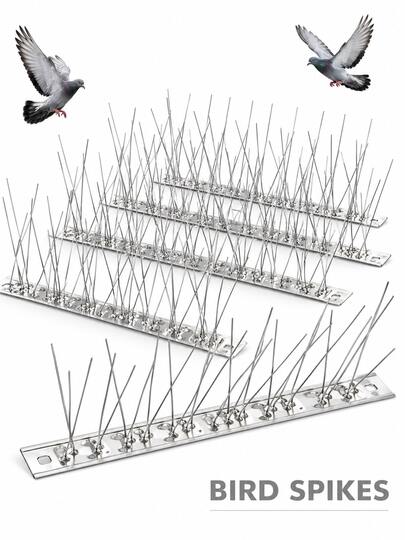 24/18/12/10/6/3/1pc Stainless Steel Bird Spikes, Flexible Bendable Base Anti-Roosting Pigeon Deterrent Strip, Humane Metal Anti-Bird Nails For Pigeons & Small Birds, Roof, Window Sill, Balcony, Fence, Gutter, Chimney, Sign, Porch & Outdoor Ledge
