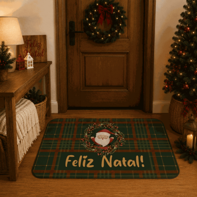 Tapete de Entrada Antiderrapante Natalino Feliz Natal Noel 60X34cm Dcorala!