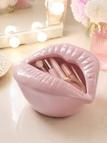 Glossy Red Lips Makeup Organizer, Vanity Storage Bowl For Brushes, Lipsticks, Mascara, Compacts And Beauty Tools; Creative Dressing Table Decor, Desktop Holder And Stylish Unique Gift For Makeup Lovers. - Classic - View 8
