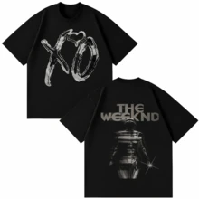 The Weekndd XO Grunge Tee, Black Double Side Shirt With Distressed Chromee XO Logo, Cyber Robot Back Print, Metallic THE WEEKNDD Text, R&B Fan - Black - View 7