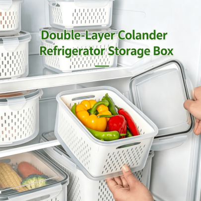 3pcs Colander Storage Boxes. Household Airtight Refrigerator Fresh-Keeping Storage Boxes With Colander And Lid, For Storing Various Fruits And Vegetables. 2 Boxes + 2 Colanders + 2 Lids