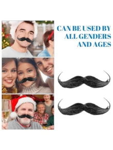 2pcs/1pc Fake Beard Stickers, Self-Adhesive Realistic Facial Hair Set, Novelty Fancy Mexican Performance Costume Decoration, Makeup Party Photo Props - Multicolor - View 6