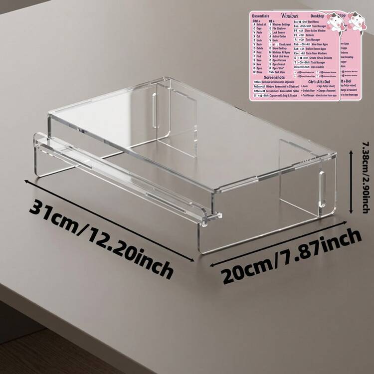 1pc Thickened Transparent Acrylic Computer Monitor Stand With Storage Space, Raised Desk Organizer, Laptop Storage Rack, Free Shortcut Key Stickers - Single Piece - View 2