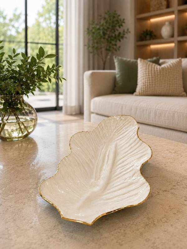 Centro De Mesa Vidro Murano 79cm Bordas Douradas Luxo Gold