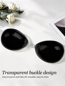 1pc Women's Solid Color Silicone Adhesive Breast Petals, Mango-Shaped Strapless Push-Up Bra, Suitable For Formal Dresses And Date Wear - Black - View 4