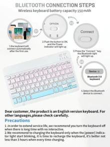 Ultra-Slim Rechargeable Bluetooth Keyboard Portable Compact Wireless Keyboard (150mAh) Compatible With Samsung Galaxy Tab Tablet Android Windows Smartphone Cell Phone IOS ,Christmas Gift / Xmas Gift / New Year 2026 - Light Blue Gradient - View 8