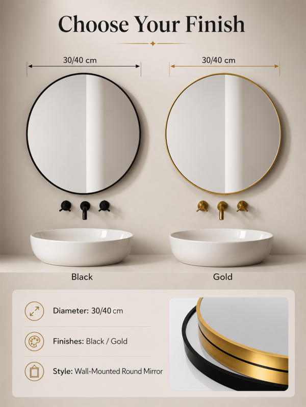 Wall-Mounted Makeup Mirror, Round Vanity Mirror With Metal Frame, High-Definition Hanging Vanity Mirror, Modern Home Decor, Suitable For Bathroom, Bedroom, Office, Hotel, Back To School Season, Christmas Gift, For Women, Girls, Students, Home Decor Enthusiasts