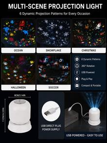 USB-Powered Dynamic LED Projection Light: Features 5 Themes (Halloween, Christmas, Ocean, Snowflake, Soccer) And Dynamic Rotating Projection-Perfect For Game Rooms, Bedrooms, Home Theaters, And More. - View 3