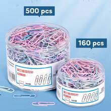 160pcs/500pcs Random Color Paper Clips, Macaron Color Portable Card Decoration File Data Storage Paper Clips, File Bookmark Paper Clips Storage Stationery U-Shaped Fixed 29mm (Randomly Shipped New And Old Versions) - Sets - View 1