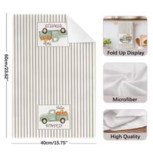 2pcs Light Brown Vertical Stripe Truck & Pumpkin Pattern Kitchen Towels, 40*60cm Soft Microfiber Tea Towels, Suitable For Home Kitchen Restaurant Outdoor Camping Tabletop Cleaning Dish Cloth Hand Towel Accessories, Autumn Atmosphere Holiday Gift - Multicolor - View 3