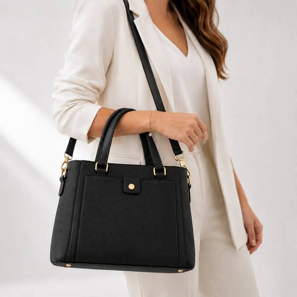 Bolsa Feminina Bau Casual Couro Ecologico com Alça de Mão e Transversal Elegante Trabalho Eventos