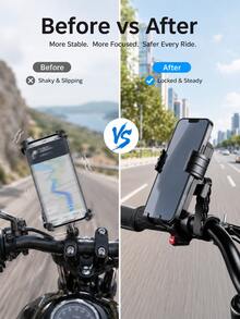 1 buah Dudukan Ponsel Sepeda Motor Universal, Kunci Sekali Klik/Penjepit Empat Sudut, Dudukan Ponsel Sepeda, Dapat Diputar 360° Anti Guncangan untuk Stang/Spion, Desain Pengisian Daya Terbuka, Braket GPS Bahan ABS, Cocok untuk Sepeda, Sepeda Listrik, Skuter, Smartphone 4.0-7.0 Inci, Hitam - A - View 4