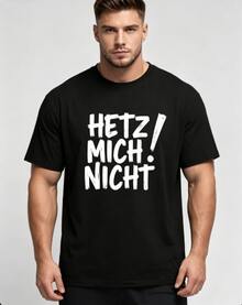 Bold German Phrase "I Have No Pressure" With Geometric Patterns,Olive Green With White Lettering,Lightweight Summer Short Sleeve Top,Suitable For Tall - 黑色 - 查看 1