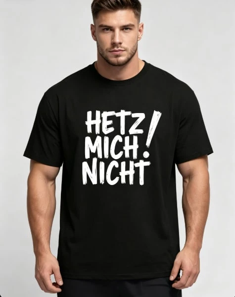 Bold German Phrase "I Have No Pressure" With Geometric Patterns,Olive Green With White Lettering,Lightweight Summer Short Sleeve Top,Suitable For Tall - 黑色 - 查看 1
