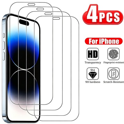 CASECOPS 4 قطع واقي شاشة زجاجي مقسى عالي الدقة، مقاوم للخدش، مقاوم للبصمات، صلابة 9H، بدون فقاعات، سهل التركيب، متوافق مع آيفون 17 برو ماكس/17 برو/17/16 برو ماكس/16 برو/16/15 برو ماكس/15 برو/15/15 بلس/14 برو ماكس/14/14 برو/14 بلس/13 برو ماكس/13 برو/13/12 برو ماكس/12 برو/12/11/11 برو/11 برو ماكس/XR، اكسسوارات هاتف محمول عالية الجودة