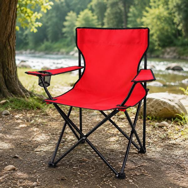 Folding Camping Or Garden Chair With Armrests And Cup Holder, With Handle Cover, Various Colors