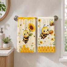 2/4pcs Bee Pattern Towels, Kitchen Dish Cloths, 6/8pcs Decorative Towel Set, Super Absorbent Microfiber, Machine Washable, Holiday Gift And Cleaning Supplies Decoration, Suitable For Holiday Cooking, Baking, Housewarming Gift And Cleaning Supplies, Fit For Kitchen, Bathroom, Toilet - Multicolor - View 3