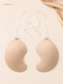 Plus Size Invisible Adhesive Fiber Bra, Transparent Shoulder Straps, Seamless Backless Push-Up Cups, Suitable For Wedding And Party Dresses - Apricot - View 4