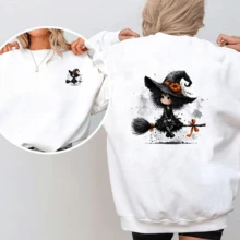 1/2/3pcs Watercolor Ink Splatter Curly Hair Lolita Little Witch Pumpkin Pointed Hat Broom Orange Bow Children's Halloween Heat Transfer Iron-On Patch Soft Cute Black White Orange Little Ghost DIY Iron-On Sticker Suitable For T-Shirt Hoodie Canvas Bag Pillow Hat - Multicolor - View 2
