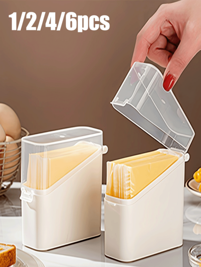 1/2/4/6pcs Cheese Slice Storage Box, Refrigerator Cheese Slice Fresh-Keeping Box With Flip Lid, Butter Packaging Box, Bagged Coffee Box, Refrigerator Small Bag Condiment Storage Box, Household Storage Supplies
