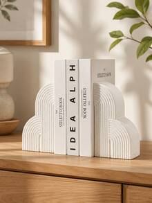 2 قطعة من دعامات الكتب الحديثة على شكل قوس، دعامات كتب بيضاء من الراتنج بتصميم قوس مع تصميم هندسي مضلع، دعامات كتب زخرفية ثقيلة الوزن، مناسبة لرف الكتب، مكتب العمل، غرفة المعيشة، غرفة النوم، الدراسة، المكتبة، هدية الترحيب بالمنزل الجديد - أنماط متعددة - مشاهدة 5