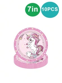 10件組獨角獸生日派對裝飾餐盤套裝，獨角獸主題派對裝飾馬卡龍彩虹餐盤、餐巾紙與餐具，適用於生日派對、戶外派對、家庭聚會、朋友聚會、夏季派對 - 彩色 - 查看 6