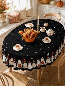 1 buah Taplak Meja Hantu Halloween Hitam, Hantu Putih, Lentera , Kelelawar, Jaring Laba-laba dan Cetakan Tanda BOO, Desain Tepi Bergelombang, Cocok untuk Pesta, Meja Makan dan Dekorasi Liburan Rumah - MultiWarna - View 8