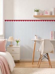 1pc/4pcs Heart Stripe Half Wall Decal, Removable & Peel And Stick Wall Sticker, Suitable For Bedroom, Living Room And Entryway, 4 Colors Available - Heart Pinstripe - View 3