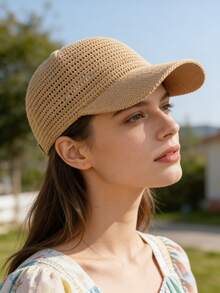 1pc Hollow Knit Knight Cap, Linen Knit Hollow Baseball Cap, Adjustable Outdoor Versatile Casual Baseball Cap, Spring/Summer Unisex Knit Hat - A - View 7