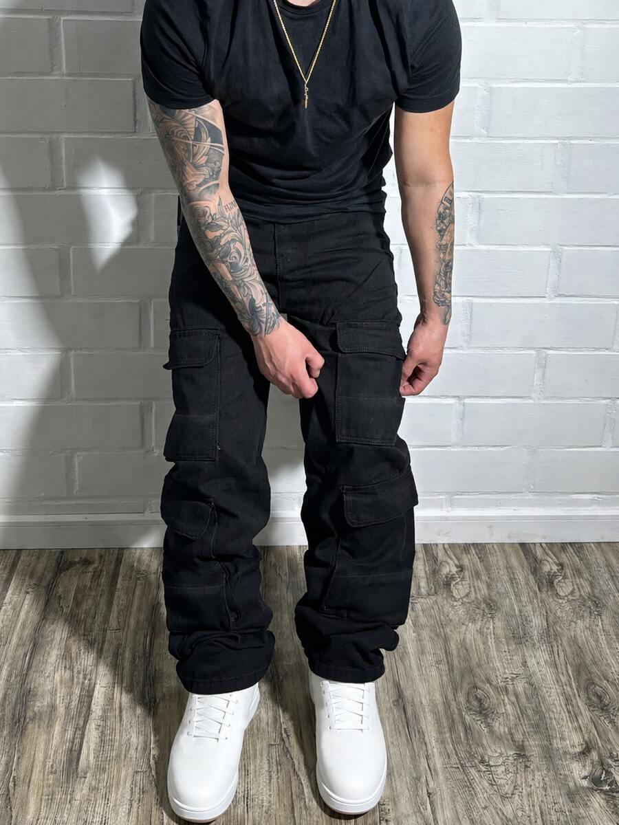男士做旧工装牛仔裤，水洗纯色直筒休闲裤，带口袋