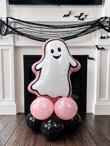11 buah/Set Kolom Balon Hantu Hitam & Merah Muda Matte, Termasuk Balon Foil Hantu dengan Trim Merah Muda Matte, Dipadukan dengan Alas Balon Lateks Merah Muda Muda Matte & Hitam Matte, Cocok untuk Pesta Bertema Halloween - MultiWarna - View 3