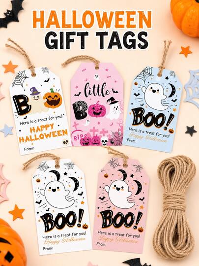 50/500pcs Halloween Gift Tags Spooky Pumpkin Ghost Designs For Bakery Gift Packaging