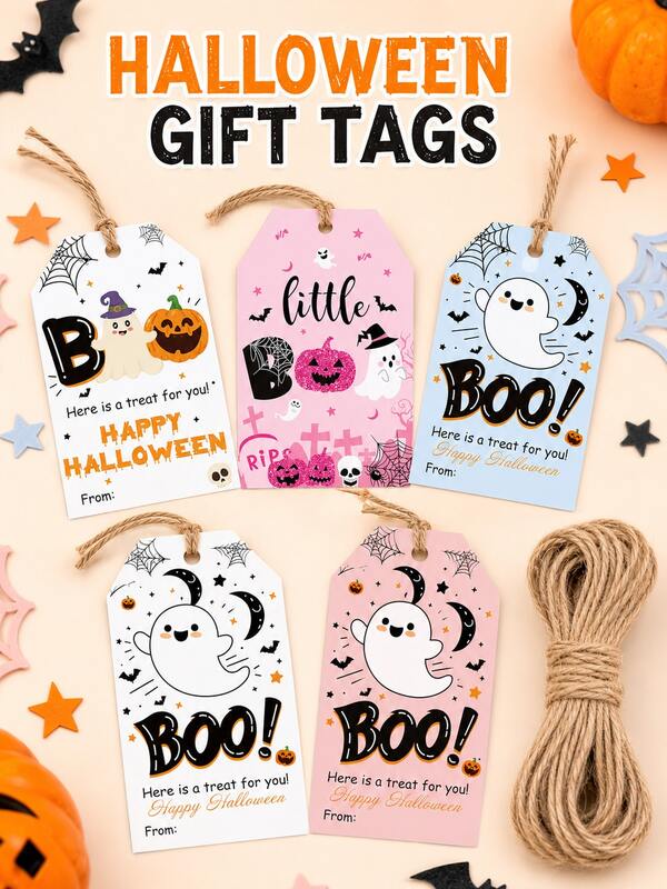50/500pcs Halloween Gift Tags Spooky Pumpkin Ghost Designs For Bakery Gift Packaging