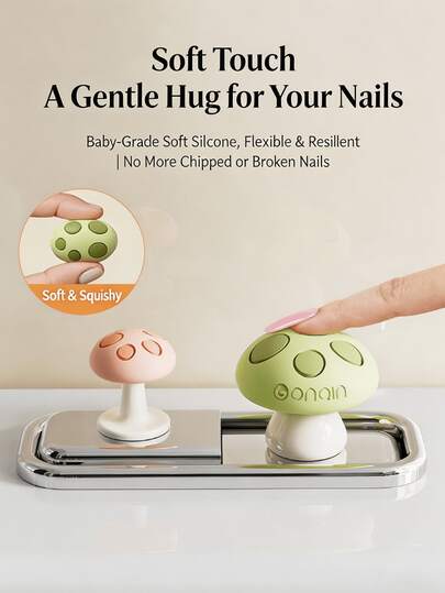 6/1pc Cute Mushroom Shaped Silicone Toilet Flush Button Pressers, Creative Nail-Friendly Water Tank Switch Assistant For Long Nails Women, Self-Adhesive Pastel Green Pink Plastic Flush Pushers For Bathroom Restroom Decor, All-Season
