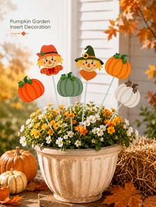 Fall Pumpkin & Scarecrow Garden Stakes, Autumn Harvest Yard Decorations, Thanksgiving Halloween Outdoor Lawn Ornaments, Decorative Plant Picks For Garden, Flower Bed, Porch & Patio - Multicolor - View 8