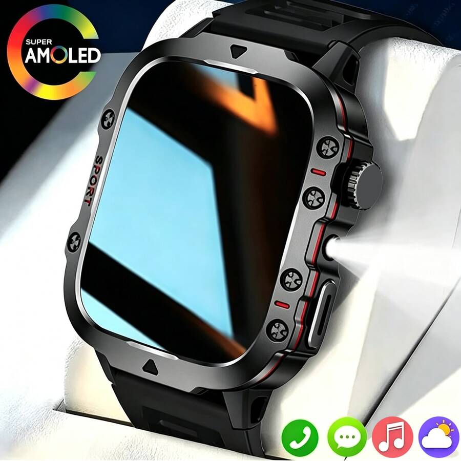 1.81" HD Touchscreen Smart Watch, Wireless Calling, Music Control, Multiple Sports Modes, LED Flashlight, Compatible With IOS & Android, Unisex Gift For Men & Women