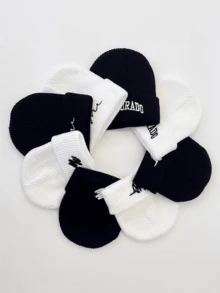 男士字母刺繡針織毛帽，韓式耳罩冬季帽，嘻哈情侶保暖帽 - A - 查看 1