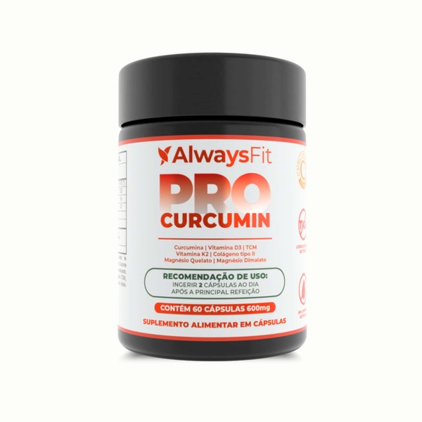 ProCurcumin C3 Complex® AlwaysFit  | Curcumina + Vitamina D3 + Vitamina K2 + Magnésio + Colágeno Tipo 2 + TCM | 60 Cápsulas